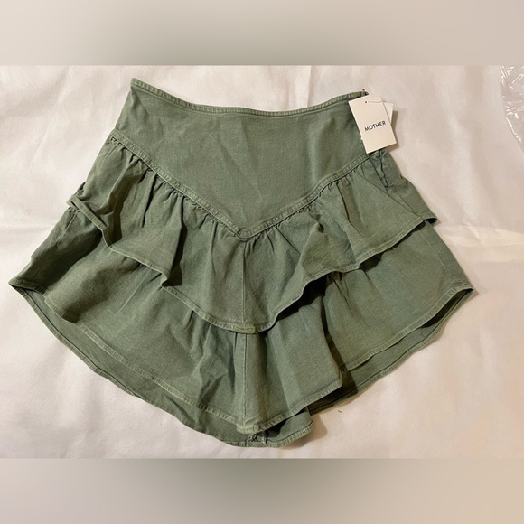 NWT Mother Womens Tiered Ruffled Mini Skirt loden frost green size 30 high waist - Picture 10 of 11
